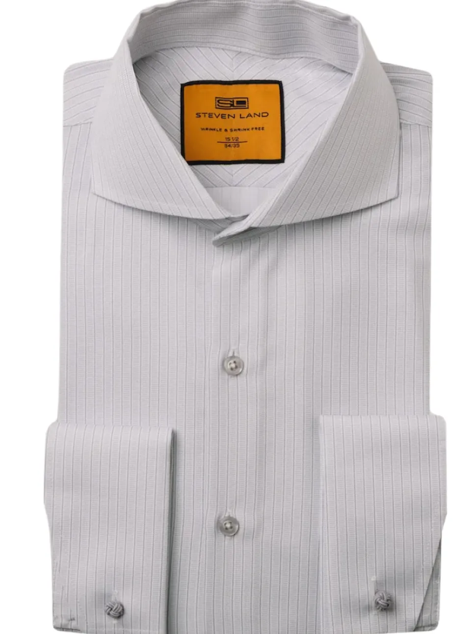 Steven Land Men's Light Gray Textured Stripe French Cuff Cutaway Collar Dress Shirt