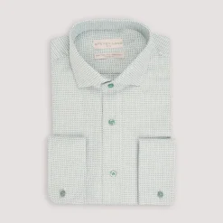 Steven Land Mens Light Green Stepweave 100% Cotton French Cuff Spread Collar Dress Shirt