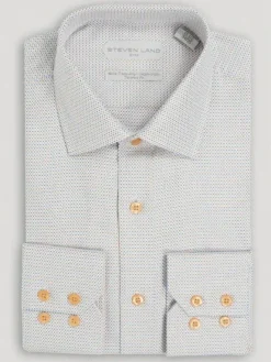 Steven Land Mens Marigold Check 100% Cotton Non-Iron Dress Shirt