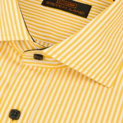 Steven Land Mens Marigold Yellow Striped 100% Cotton French Cutaway Collar Cuff Dress Shirt
