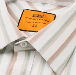 Steven Land Men's Pastel Stripe French Cuff Spread Collar Dress Shirt