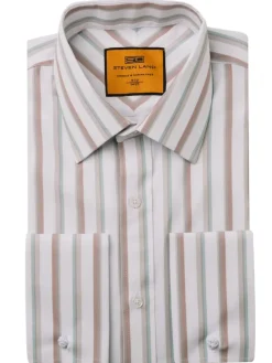 Steven Land Men's Pastel Stripe French Cuff Spread Collar Dress Shirt