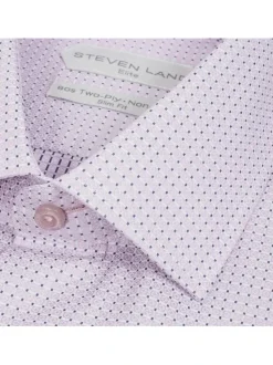 Steven Land Mens Pink Slim Fit 100% Cotton Spread Collar French Cuff Dress Shirt