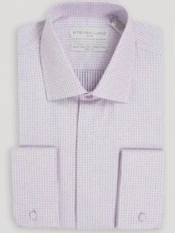 Steven Land Mens Pink Slim Fit 100% Cotton Spread Collar French Cuff Dress Shirt