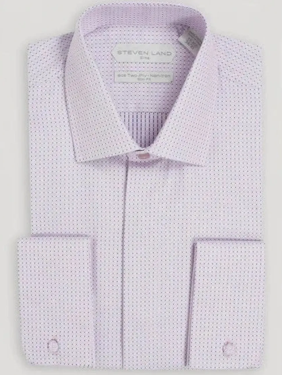 Steven Land Mens Pink Slim Fit 100% Cotton Spread Collar French Cuff Dress Shirt