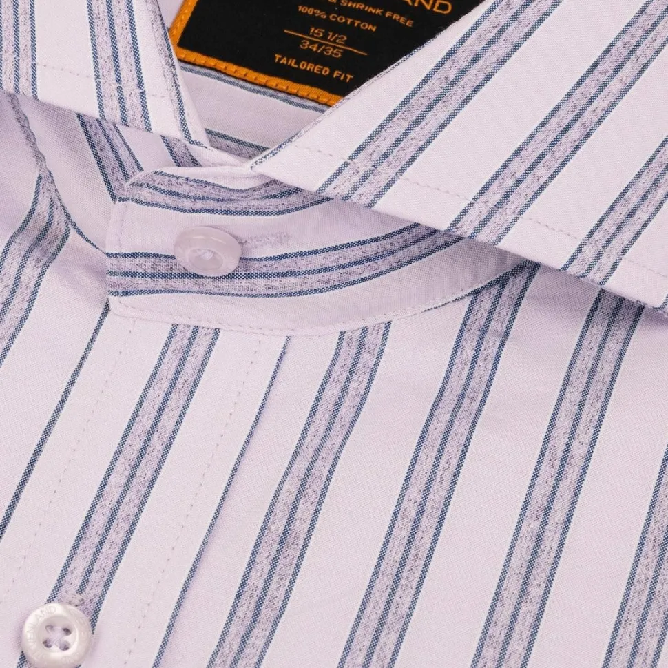 Steven Land Mens Purple Striped 100% Cotton French Cuff Cutaway Collar Dress Shirt
