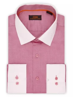 Steven Land Mens Red 100% Cotton Contrast Cuff & Spread Collar Dress Shirt