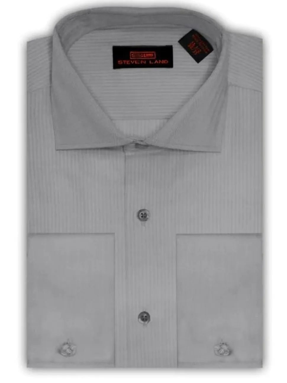 Steven Land Mens Silver Gray 100% Cotton Classic Fit French Cuff Dress Shirt
