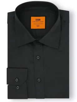 Steven Land Mens Solid Black Spread Collar Wrinkle Free Stretch Cotton Dress Shirt