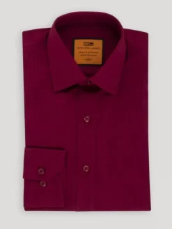 Steven Land Men's Solid Burgundy Spread Collar Wrinkle Free Stretch Cotton Dress Shirt