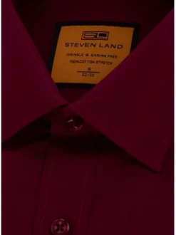 Steven Land Men's Solid Burgundy Spread Collar Wrinkle Free Stretch Cotton Dress Shirt