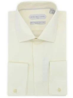 Steven Land Mens Solid Cream Regular Fit Cotton French Cuff Dress Shirt
