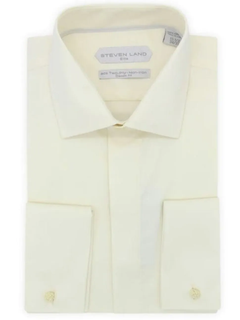 Steven Land Mens Solid Cream Regular Fit Cotton French Cuff Dress Shirt