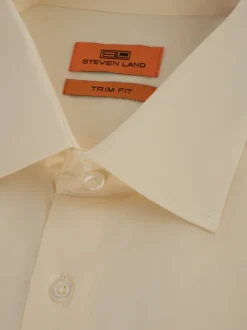 Steven Land Mens Solid Cream Stretch Cotton Spread Collar Dress Shirt