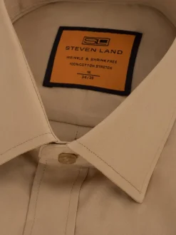 Steven Land Men's Solid Khaki Tan Spread Collar Wrinkle Free Stretch Cotton Dress Shirt