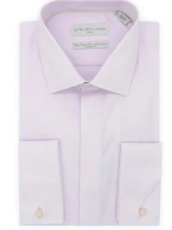 Steven Land Mens Solid Lavender Regular Fit Cotton French Cuff Dress Shirt