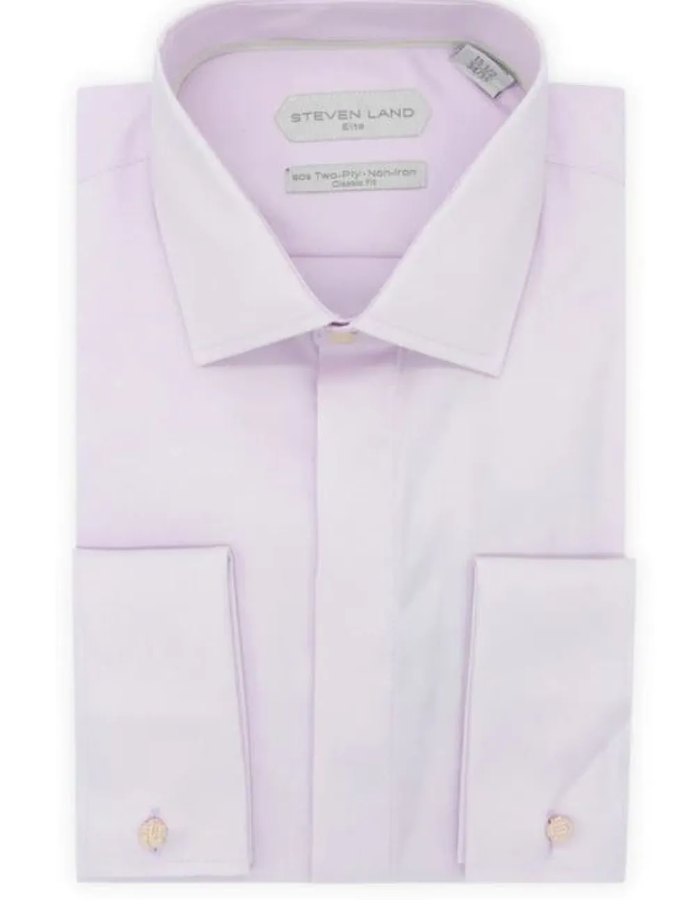 Steven Land Mens Solid Lavender Regular Fit Cotton French Cuff Dress Shirt