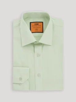 Steven Land Mens Solid Light Green Spread Collar Wrinkle Free Stretch Cotton Dress Shirt