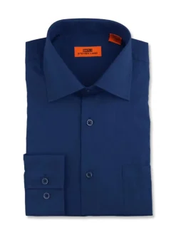 Steven Land Mens Solid Navy Blue Spread Collar Wrinkle Free Stretch Cotton Dress Shirt