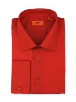 Steven Land Mens Solid Red 100% Cotton Wrinkle Free French Cuff Dress Shirt