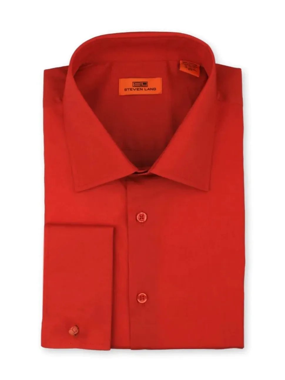 Steven Land Mens Solid Red 100% Cotton Wrinkle Free French Cuff Dress Shirt