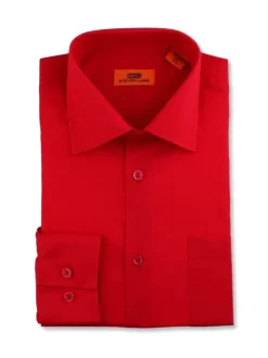 Steven Land Men's Solid Red Spread Collar Wrinkle Free Stretch Cotton Dress Shirt