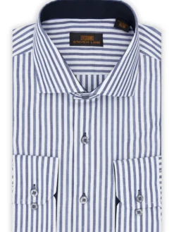 Steven Land Mens Striped Blue Classic Fit 100% Cotton Spread Collar Barrel cuff Dress Shirt