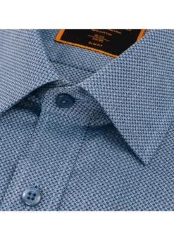 Steven Land Mens Textured Blue Spread Collar Wrinkle Shrink Free Cotton Dress Shirt