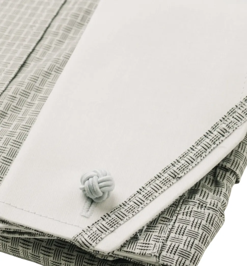 Steven Land Men's White Shirt with Black Check Cutaway Collar French Cuff Dress Shirt