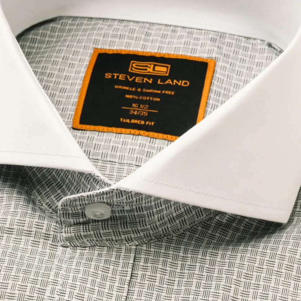 Steven Land Men's White Shirt with Black Check Cutaway Collar French Cuff Dress Shirt