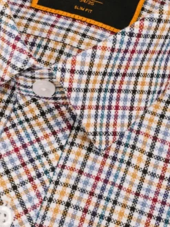 Steven Land Multicolor Plaid Spread Collar Slim Fit Wrinkle & Shrink Free Cotton Dress Shirt