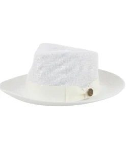 Steven Land Panama Collection White Woven Straw Fedora Hat