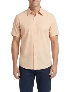 Steven Land Peach Coastal Weave Tailored Fit Stretch Short Sleeve Shirt