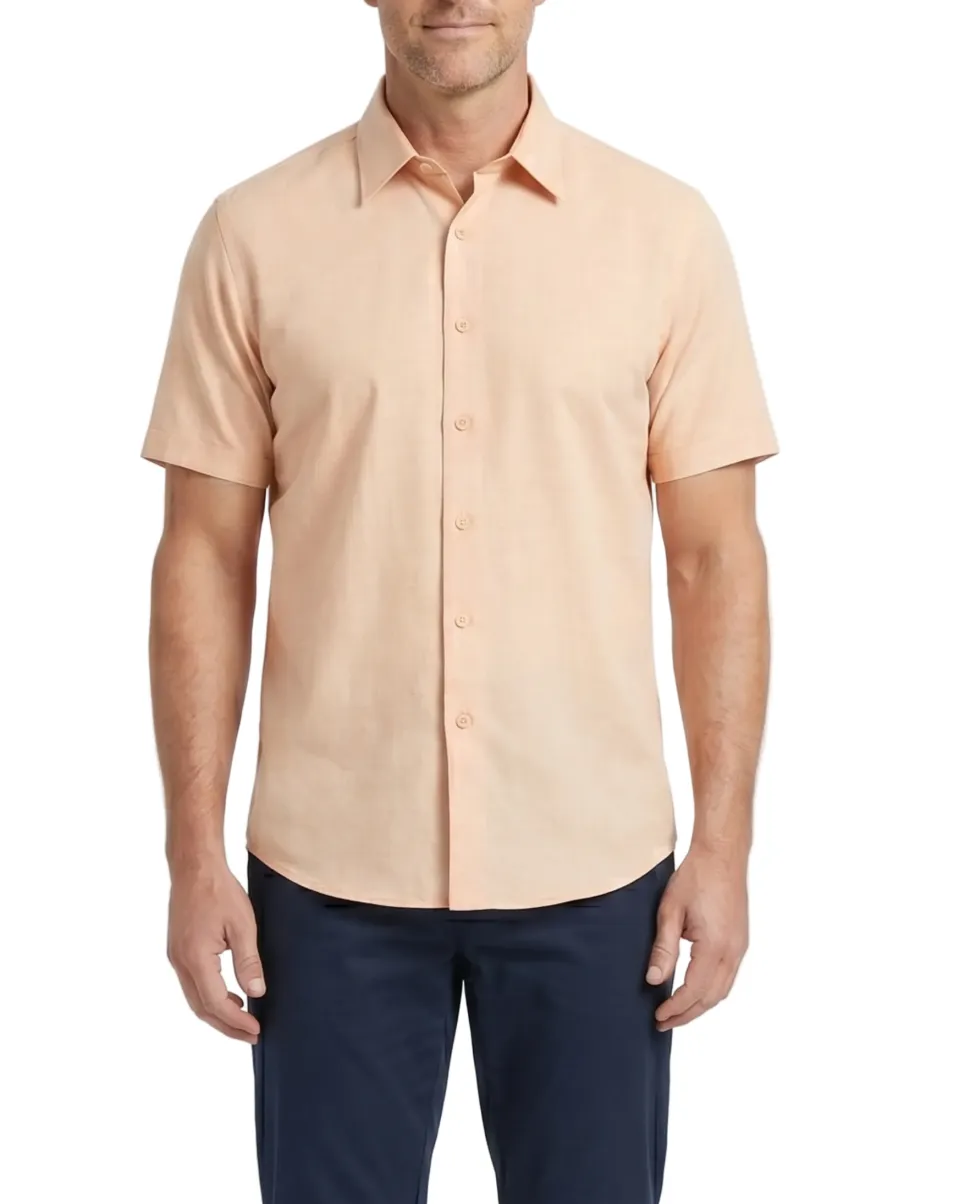 Steven Land Peach Coastal Weave Tailored Fit Stretch Short Sleeve Shirt