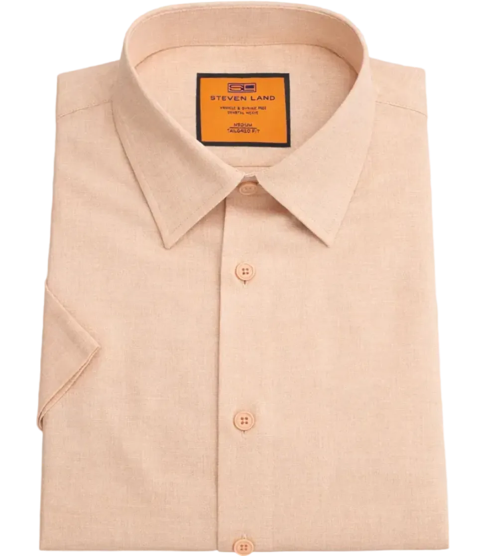 Steven Land Peach Coastal Weave Tailored Fit Stretch Short Sleeve Shirt