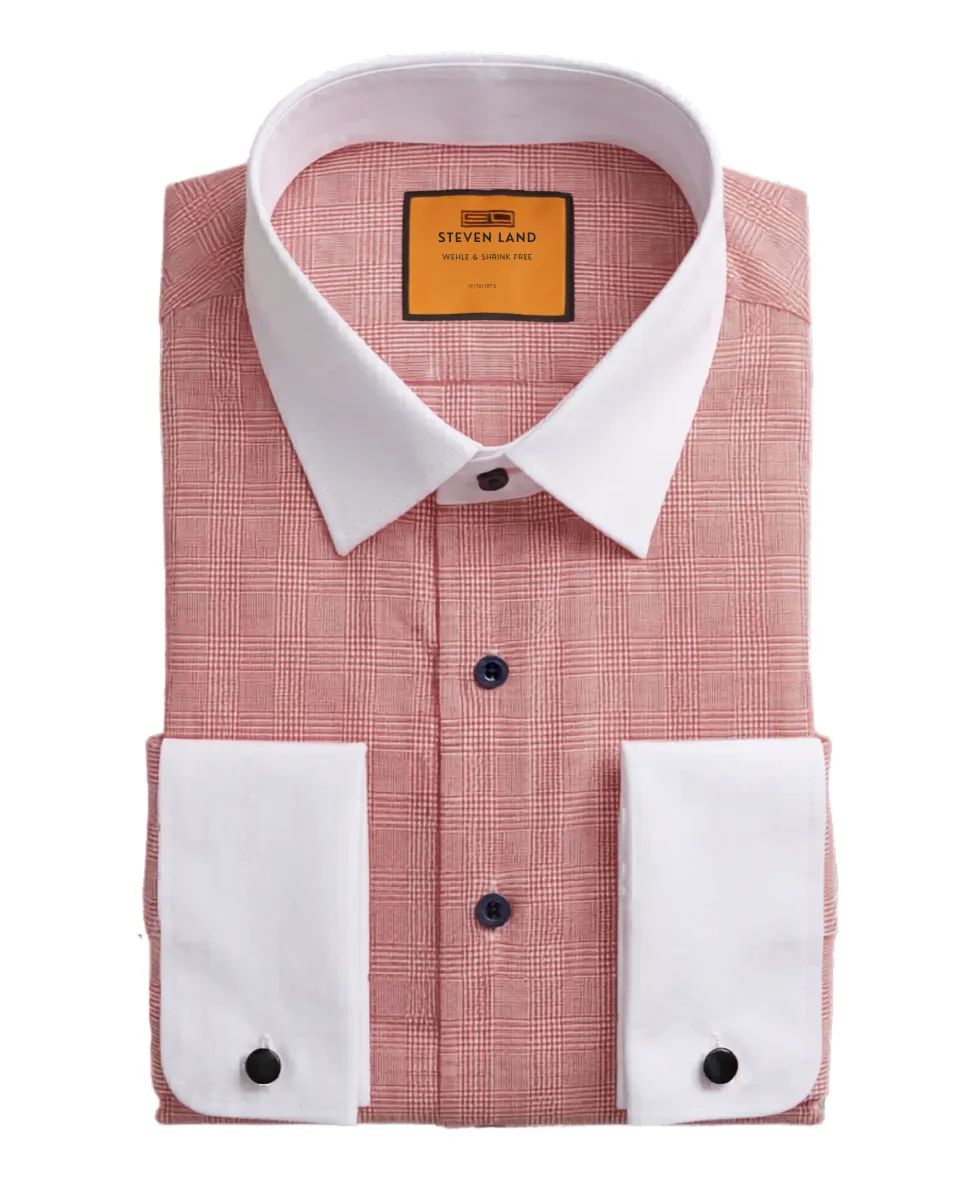 Steven Land Red Glen Plaid Spread Collar French Cuffs Wrinkle & Shrink Free Cotton Dress Shirt