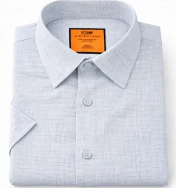 Steven Land Sky Blue Coastal Weave Tailored Fit Stretch Short Sleeve Shirt