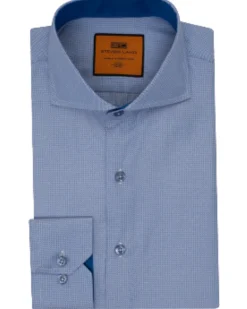 Steven Land Sky Blue Micro Check Regular Fit Cutaway Collar Wrinkle & Shrink Free Cotton Dress Shirt