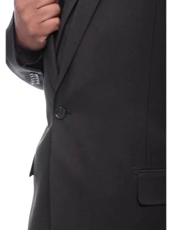 Steven Land Solid Dark Brown Vested One Button Wool Suit Peak Lapels
