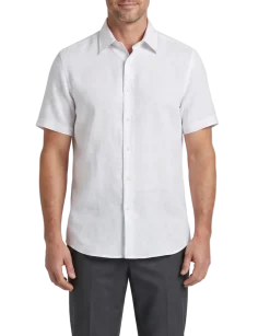 Steven Land White Coastal Weave Tailored Fit Stretch Short Sleeve Shirt