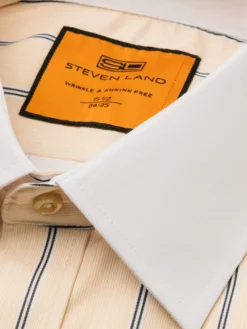 Steven Land Yellow Stripe Spread Collar French Cuff Wrinkle & Shrink Free Dress Shirt