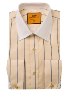 Steven Land Yellow Stripe Spread Collar French Cuff Wrinkle & Shrink Free Dress Shirt