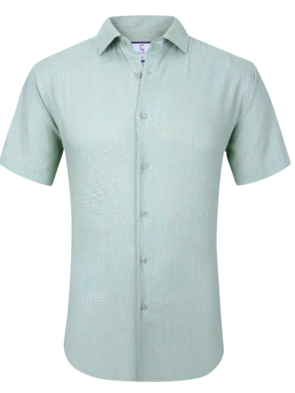 Suslo Couture Green Cotton Linen Blend Slim Fit Button-Up Spread Collar Casual Shirt