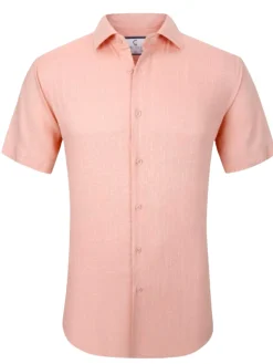 Suslo Couture Peach Cotton Linen Blend Slim Fit Button-Up Casual Shirt