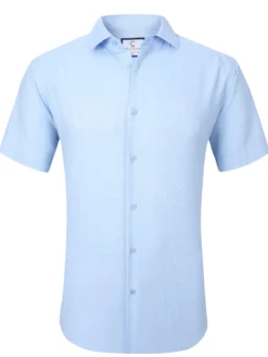 Suslo Couture Sky Blue Cotton Linen Blend Slim Fit Button-Up Casual Shirt