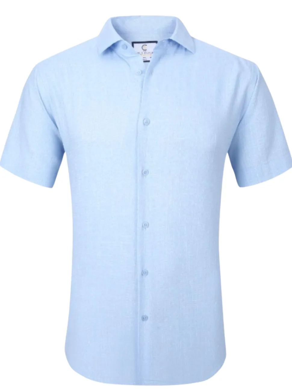 Suslo Couture Sky Blue Cotton Linen Blend Slim Fit Button-Up Casual Shirt