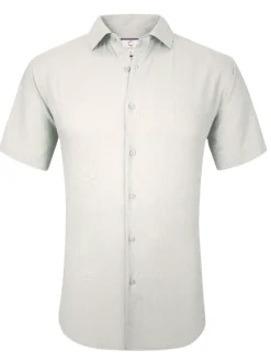 Suslo Couture White Cotton Linen Blend Slim Fit Spread Collar Button-Up Casual Shirt