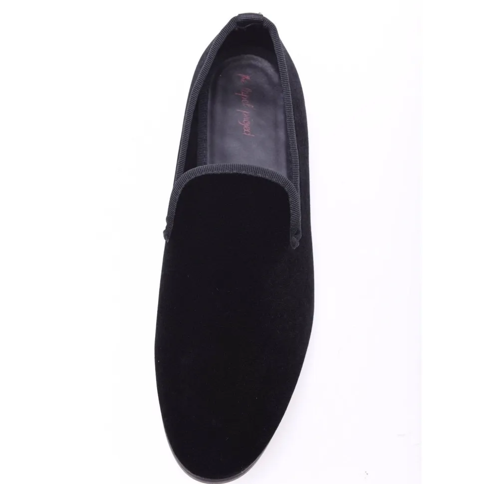 The Lapel Project Black Velvet Mens Slip-On Tuxedo Dress Shoes