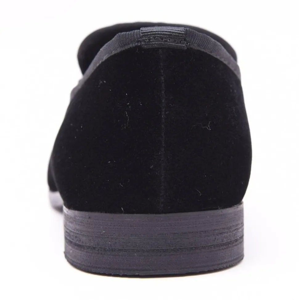 The Lapel Project Black Velvet Mens Slip-On Tuxedo Dress Shoes
