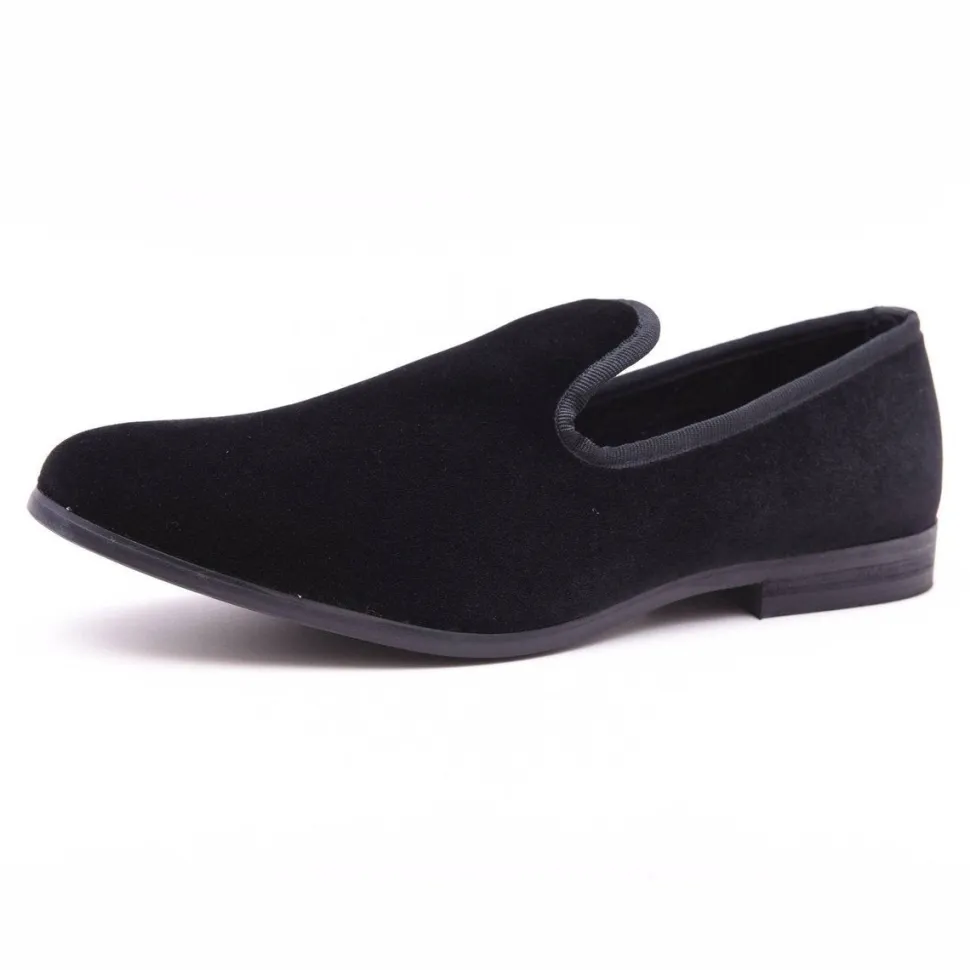 The Lapel Project Black Velvet Mens Slip-On Tuxedo Dress Shoes